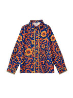 Camicia blu con stampa floreale e maniche lunghe