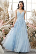 Abito da ballo lungo lavanda in tulle con pizzo floreale