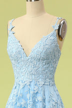 Abito da ballo lungo lavanda in tulle con pizzo floreale