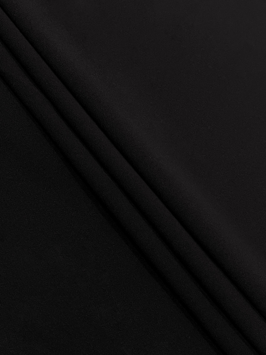 Abito lungo nero a V con maniche lunghe e drappeggio