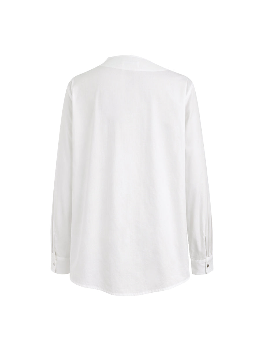 Camicia bianca asimmetrica con bottoni e maniche lunghe