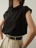 Top nero maniche corte con collo alto