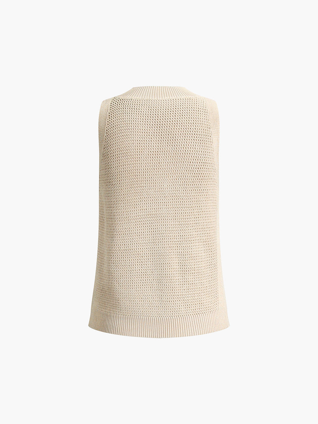 Top beige senza maniche in maglia traforata