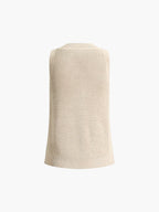 Top beige senza maniche in maglia traforata