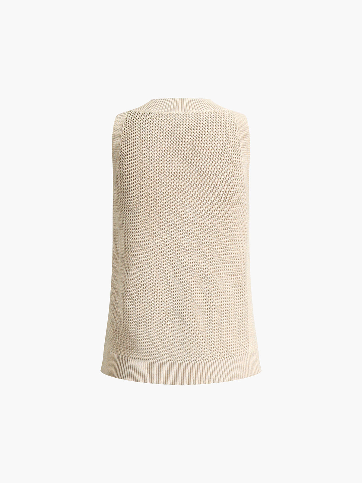 Top beige senza maniche in maglia traforata