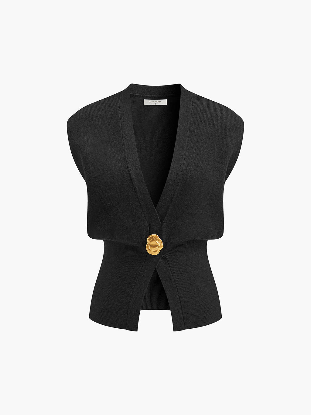 Gilet nero senza maniche con scollo a V e bottone