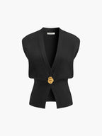 Gilet nero senza maniche con scollo a V e bottone