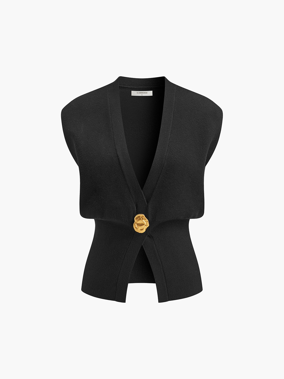 Gilet nero senza maniche con scollo a V e bottone