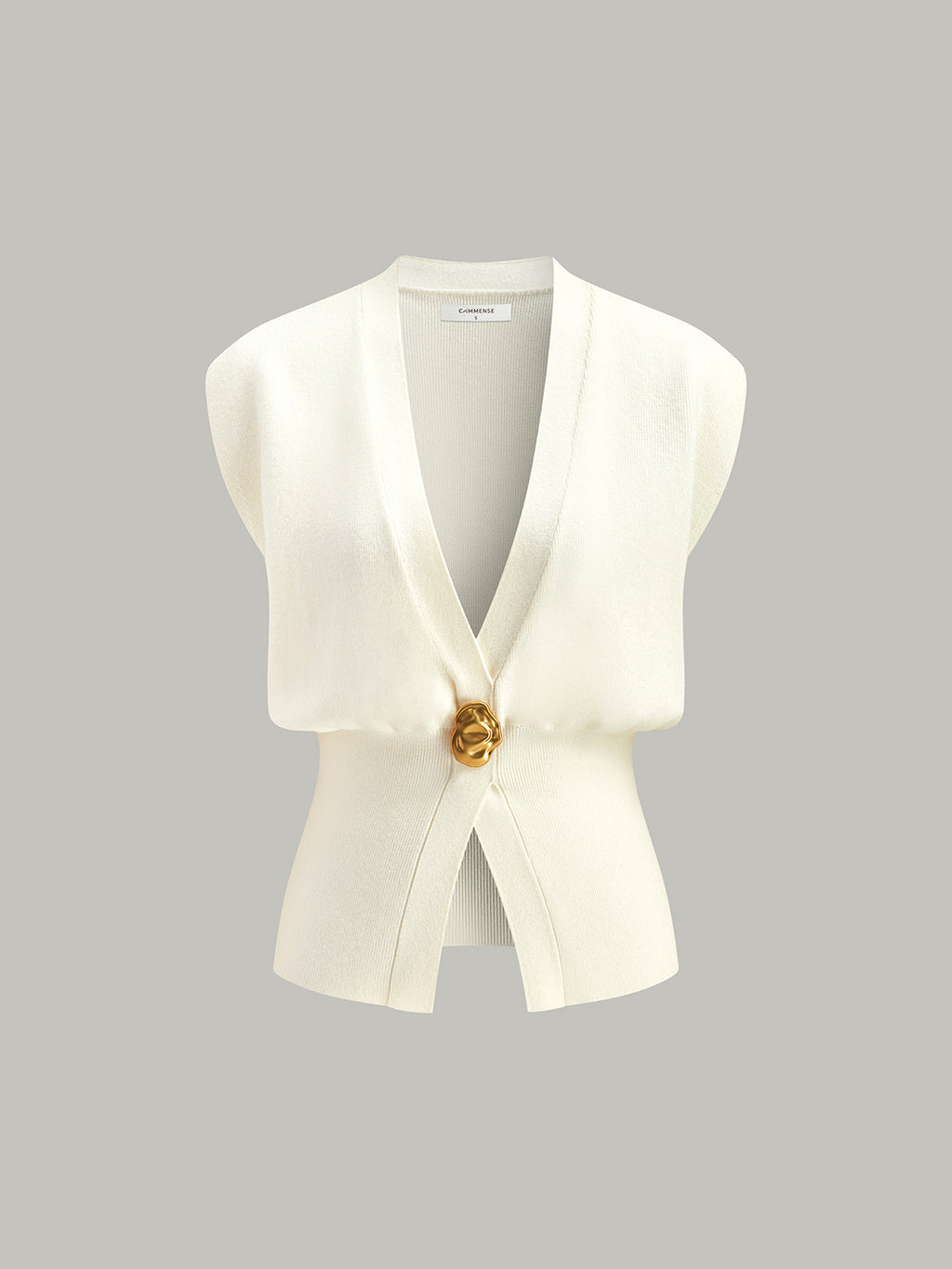 Gilet nero senza maniche con scollo a V e bottone