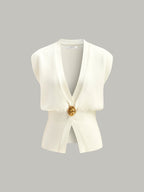 Gilet nero senza maniche con scollo a V e bottone