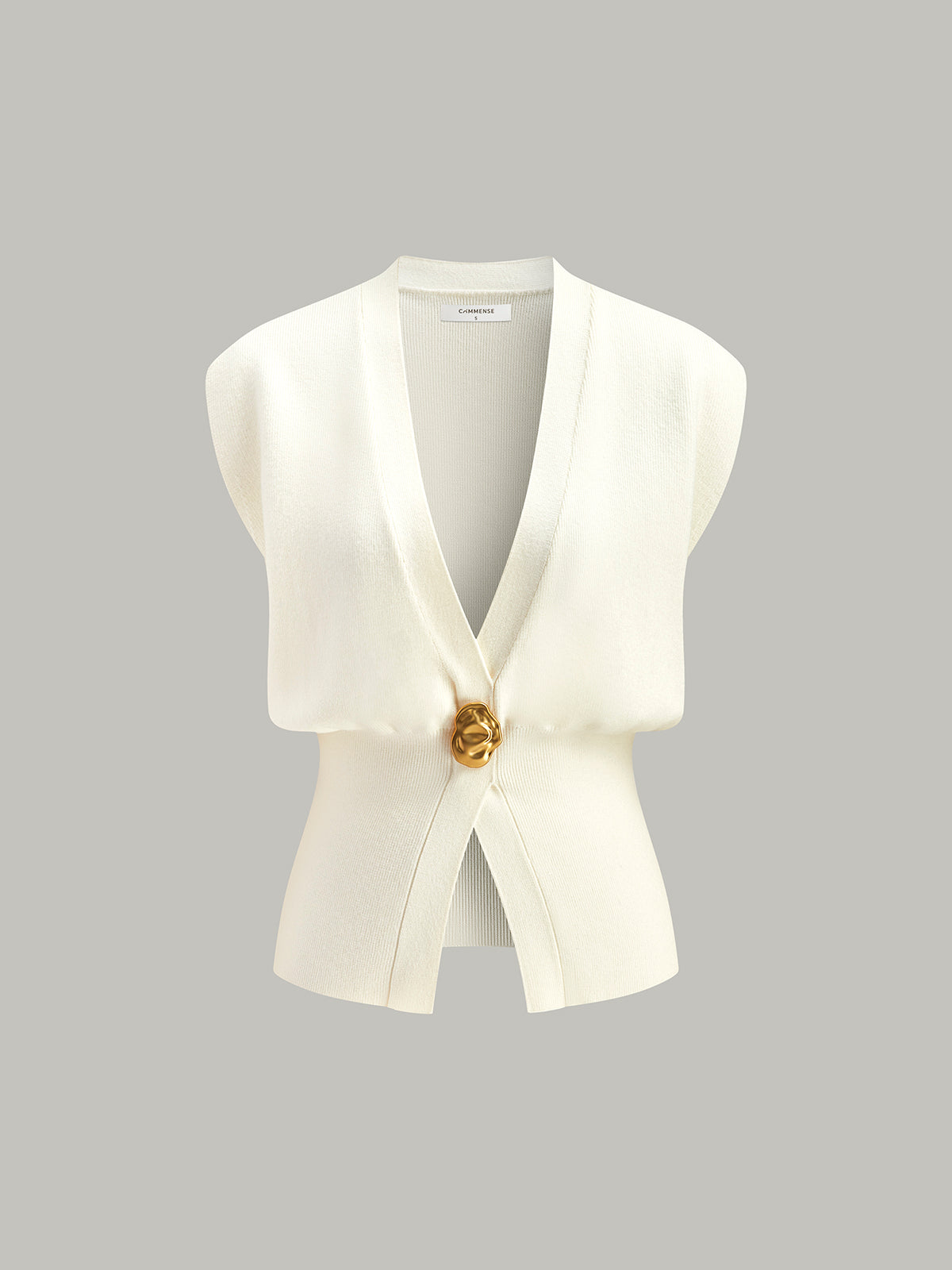 Gilet nero senza maniche con scollo a V e bottone