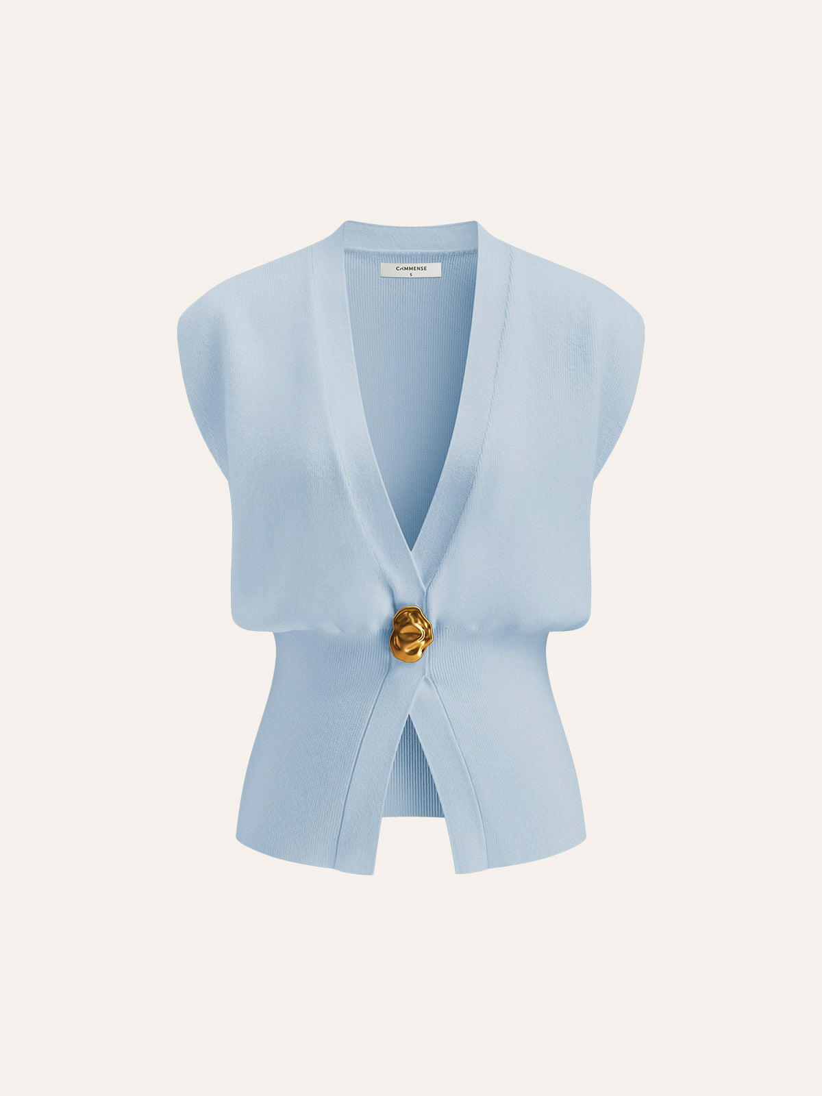 Gilet nero senza maniche con scollo a V e bottone
