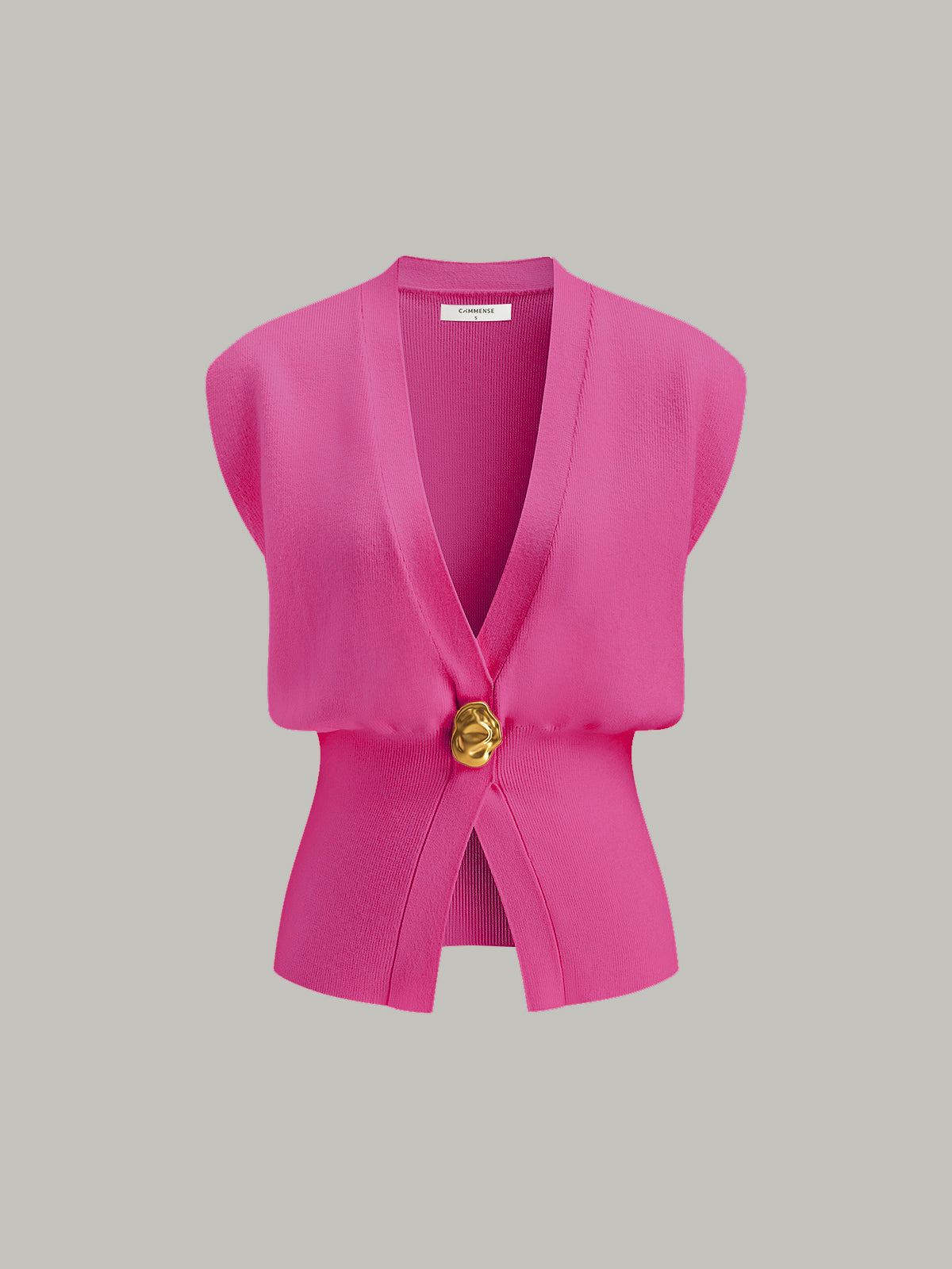 Gilet nero senza maniche con scollo a V e bottone