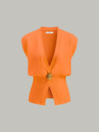 Gilet nero senza maniche con scollo a V e bottone
