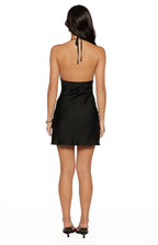 Abito corto nero in pizzo con scollo a V