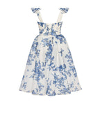 Abito lungo bianco con stampa floreale blu