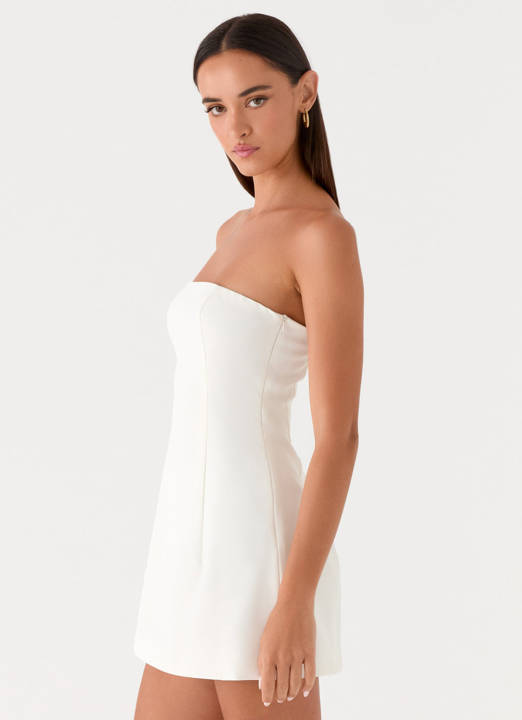 Abito corto strapless bianco