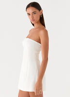 Abito corto strapless bianco