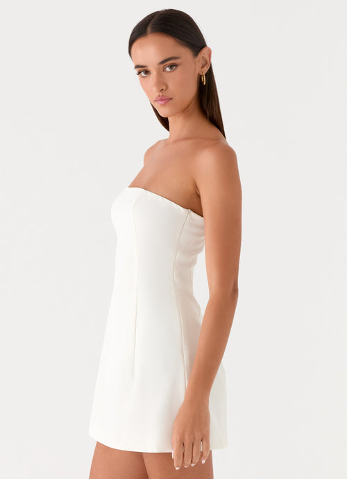 Abito corto strapless bianco