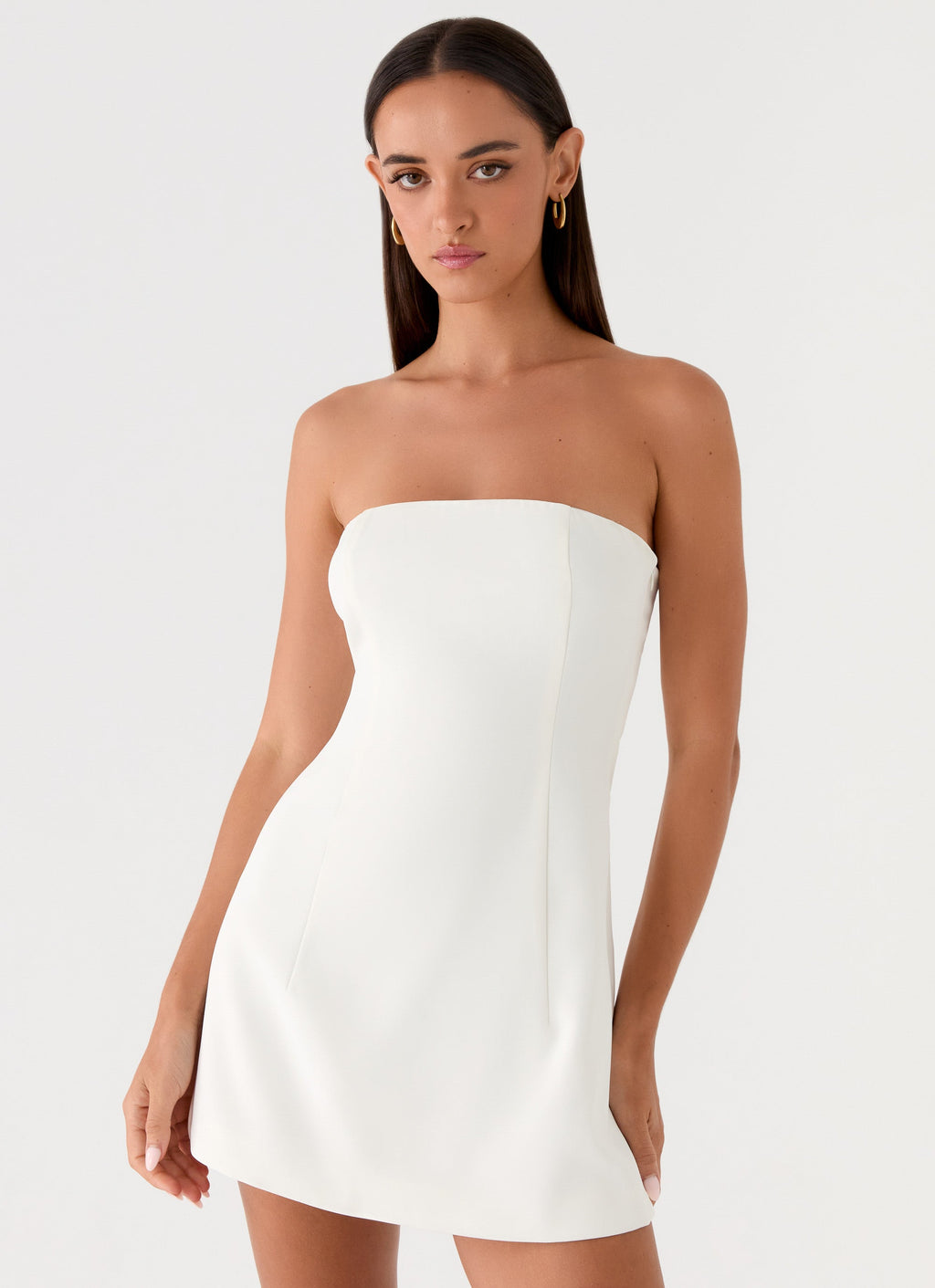 Abito corto strapless bianco