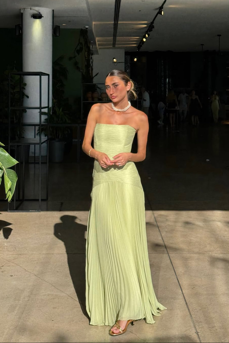 Abito lungo verde menta strapless