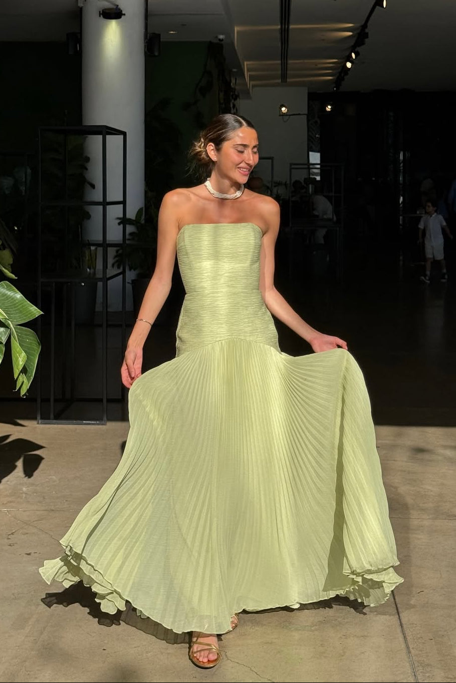 Abito lungo verde menta strapless