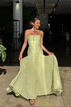 Abito lungo verde menta strapless