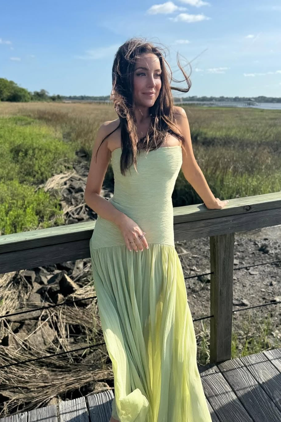 Abito lungo verde menta strapless