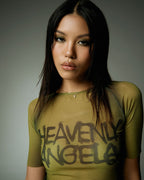 Top verde oliva con stampa Heaven Angel
