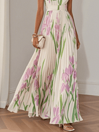 Abito lungo in chiffon con stampa floreale rosa lavanda