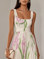 Abito lungo in chiffon con stampa floreale rosa lavanda