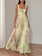 Abito lungo in chiffon con stampa floreale rosa lavanda