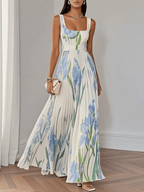 Abito lungo in chiffon con stampa floreale rosa lavanda
