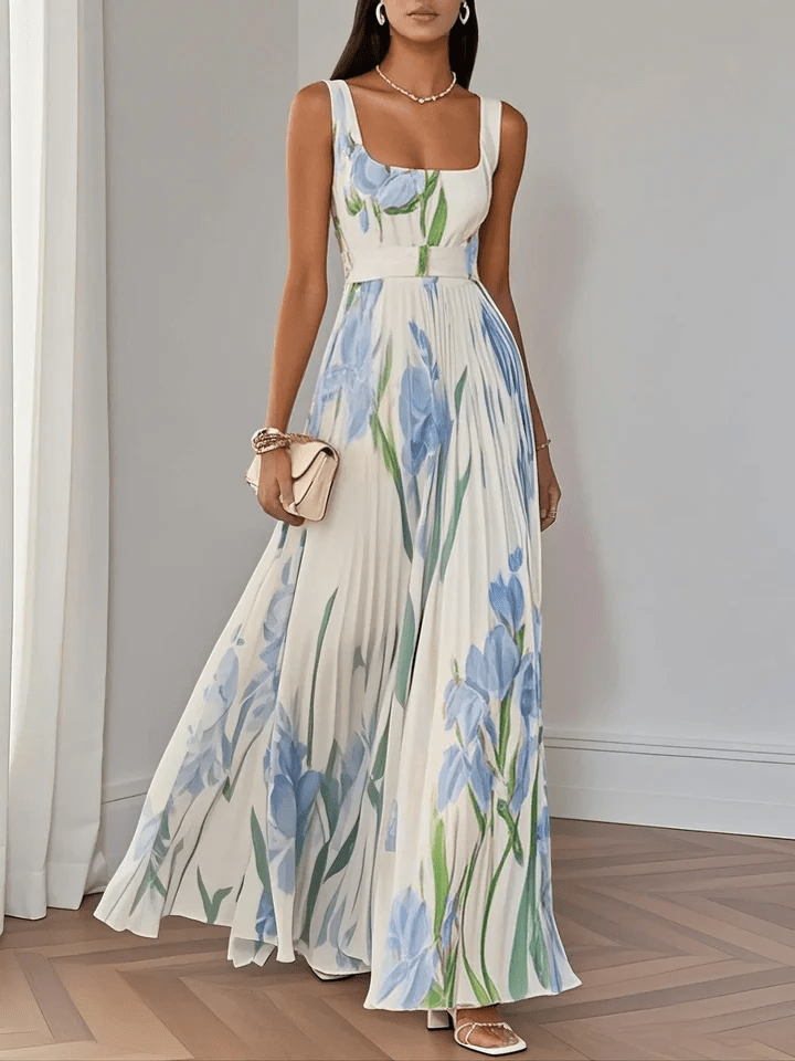 Abito lungo in chiffon con stampa floreale rosa lavanda
