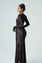 Abito lungo in pizzo nero con maniche lunghe – Lacey