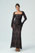 Abito lungo in pizzo nero con maniche lunghe – Lacey