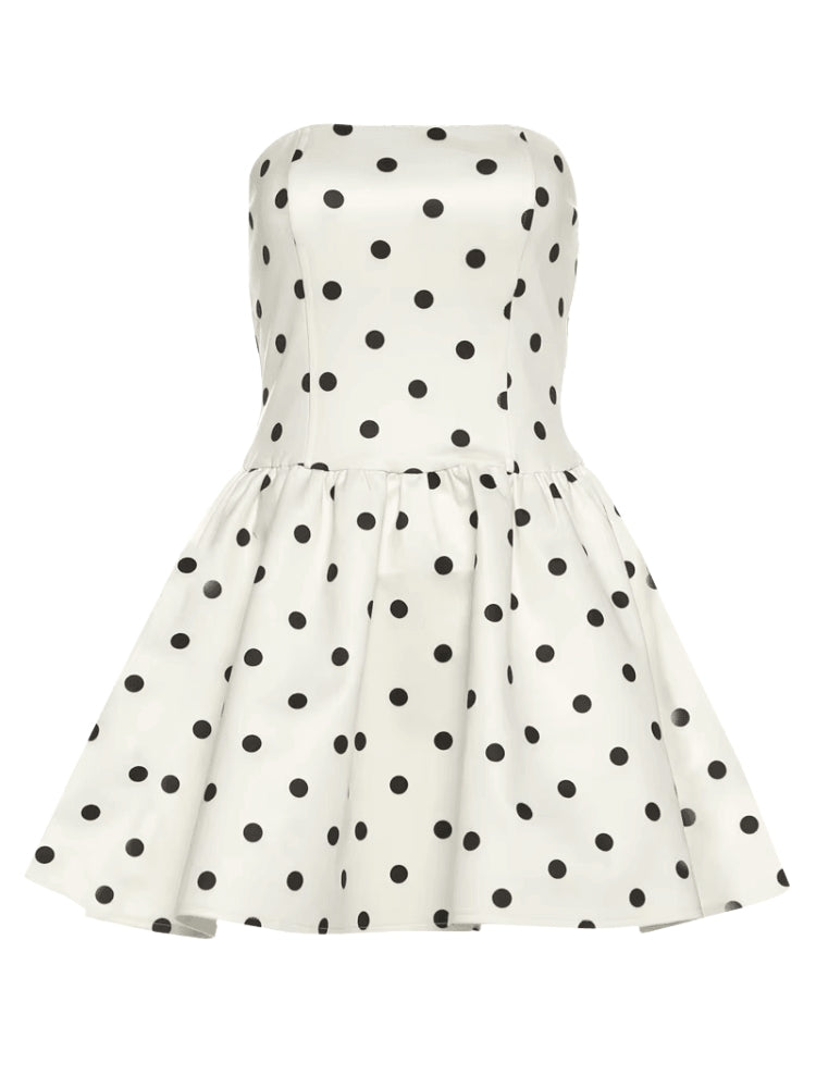 Abito corto strapless a pois neri