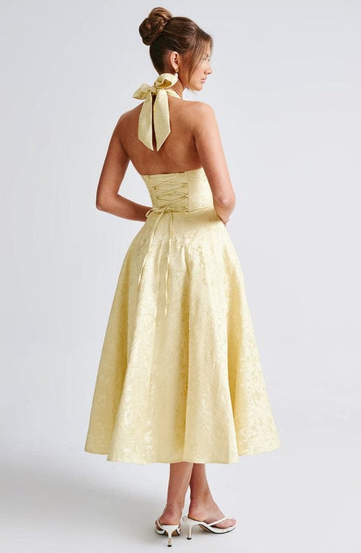 Abito midi bianco avorio halter linea A – Rafaella