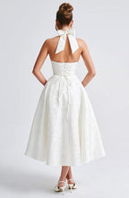 Abito midi bianco avorio halter linea A – Rafaella
