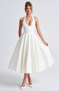 Abito midi bianco avorio halter linea A – Rafaella