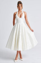Abito midi bianco avorio halter linea A – Rafaella