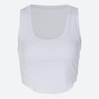 Top bianco corto senza maniche in maglia costina