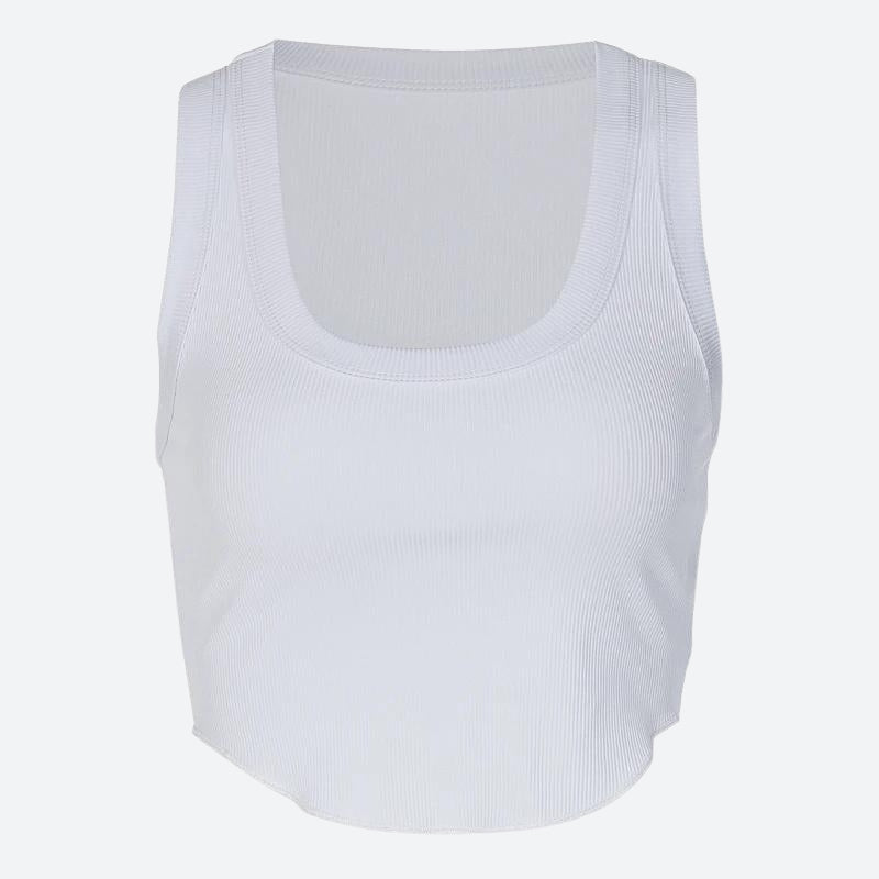 Top bianco corto senza maniche in maglia costina