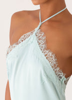 Abito lungo halter in seta azzurro acqua – Samaria