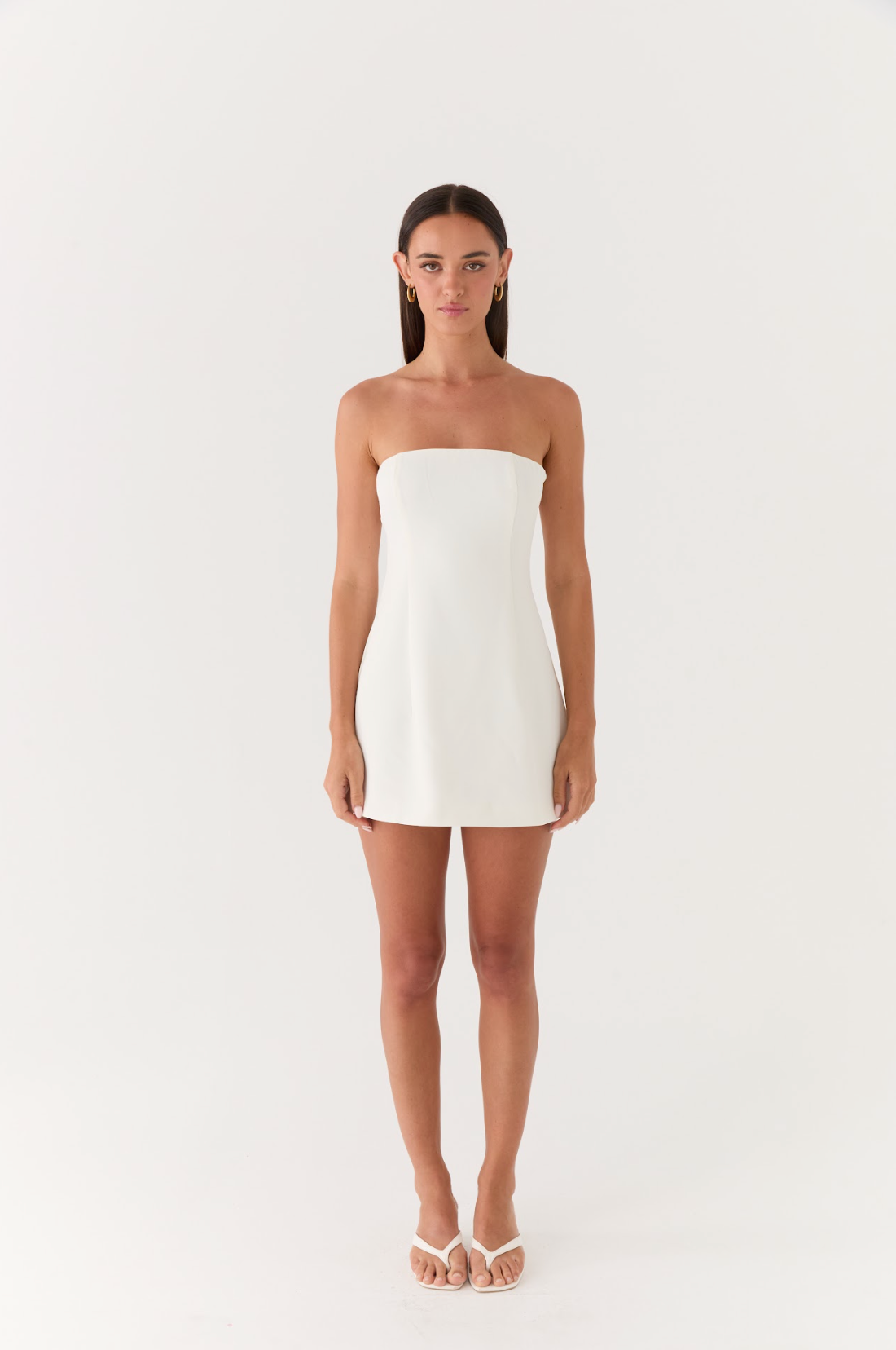 Abito corto strapless bianco