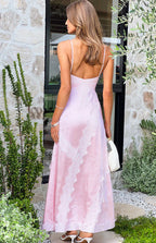 Abito lungo in raso rosa cipria con pizzo – Shanae