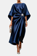 Abito lungo in raso verde maniche kimono – Verbera