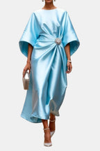 Abito lungo in raso verde maniche kimono – Verbera