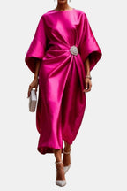 Abito lungo in raso verde maniche kimono – Verbera
