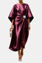 Abito lungo in raso verde maniche kimono – Verbera
